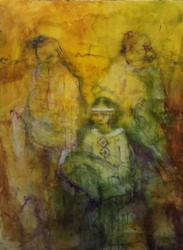 painting of three seated figures by Laurel Haulser